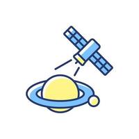 Planets observation process yellow RGB color icon. Capturing planetary anomalies by artifial satelite. Thin line customizable illustration. Isolated vector illustration. Simple filled line drawing