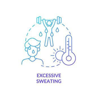 Excessive sweating blue gradient concept icon. Hot weather leads to sweating and heatstroke. Exercising. Dehydration abstract idea thin line illustration. Vector isolated outline color drawing.