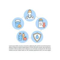 Dehydration treatment concept line icons with text. PPT page vector template with copy space. Brochure, magazine, newsletter design element. Replenish body fluid level linear illustrations on white