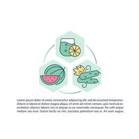 frutas y verduras que contienen iconos de línea de concepto de agua con texto. plantilla de vector de página ppt con espacio de copia. folleto, revista, elemento de diseño de boletín. ilustraciones lineales de rehidratación en blanco