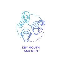 Dry mouth and skin blue gradient concept icon. Dehydration causes and symptoms. Saliva deficiency. Body fluid loss abstract idea thin line illustration. Vector isolated outline color drawing.