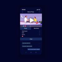 Video streaming platform app smartphone interface vector template. Mobile app page design layout. Group, party movies watching service screen. Flat UI for application. Phone display
