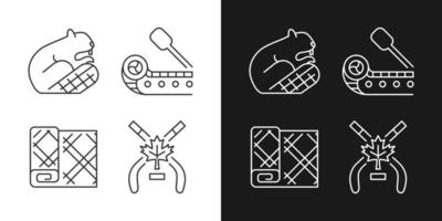 Historical heritage of Canada linear icons set for dark and light mode. Canadian wildlife. National art, sports. Customizable thin line symbols. Isolated vector outline illustrations. Editable stroke