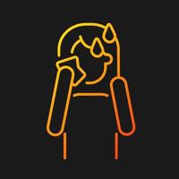Hot flashes and sweating gradient vector icon for dark theme. Panic attack symptom. High temperature and perspiration. Thin line color symbol. Modern style pictogram. Vector isolated outline drawing