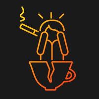 el café y la nicotina a medida que el pánico desencadena un icono de vector de gradiente para el tema oscuro. los cigarrillos y la cafeína pueden provocar ansiedad. símbolo de color de línea delgada. pictograma de estilo moderno. dibujo de contorno aislado vectorial