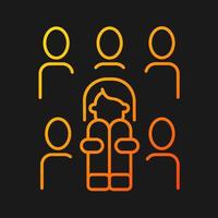 Enochlophobia gradient vector icon for dark theme. Irrational fear of crowd. Panic disorder. Psychotherapy treatment. Thin line color symbol. Modern style pictogram. Vector isolated outline drawing