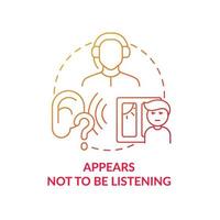 Appears not to be listening concept icon. Inattentive sign abstract idea thin line illustration. Learning disability. Poor listening skill. Brain-based condition. Vector isolated outline color drawing