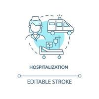 Hospitalization blue concept icon. Pneumonia treatment abstract idea thin line illustration. Stay in hospital. Emergent hospital admission. Vector isolated outline color drawing. Editable stroke