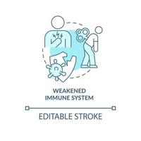 Weakened immune system blue concept icon. Pneumonia risk factor abstract idea thin line illustration. Acquired immune deficiency. Vector isolated outline color drawing. Editable stroke