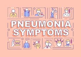 Pneumonia symptoms word concepts banner. Common infection signs. Infographics with linear icons on pink background. Isolated creative typography. Vector outline color illustration with text