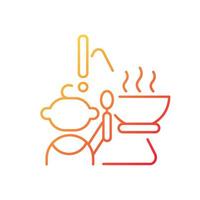 Child and hot food gradient linear vector icon. Baby safety. While eating supervision required. Infant security. Thin line color symbol. Modern style pictogram. Vector isolated outline drawing