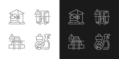Safety precaution at home linear icons set for dark and light mode. Falling and poisoning prevention. Customizable thin line symbols. Isolated vector outline illustrations. Editable stroke
