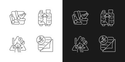 iconos lineales de prevención de accidentes establecidos para modo oscuro y claro. Precaución de caída y asfixia. seguridad infantil. símbolos de línea fina personalizables. ilustraciones aisladas de contorno vectorial. trazo editable vector