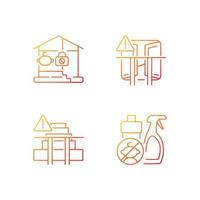 Safety precaution at home gradient linear vector icons set. Falling and poisoning prevention. Keep chemical away from kids. Thin line contour symbols bundle. Isolated outline illustrations collection