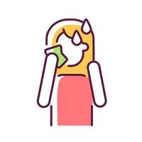 Hot flashes and sweating RGB color icon. Panic attack symptom. High temperature and perspiration due to anxiety. Mental disorder. Isolated vector illustration. Simple filled line drawing