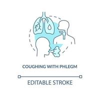 Coughing with phlegm blue concept icon. Pneumonia symptom abstract idea thin line illustration. Mucus production. Sputum buildup in lungs. Vector isolated outline color drawing. Editable stroke