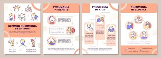 Common pneumonia symptoms brochure template. Age groups at risk. Flyer, booklet, leaflet print, cover design with linear icons. Vector layouts for presentation, annual reports, advertisement pages
