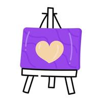 corazón sobre lienzo, icono plano de pintura de amor vector