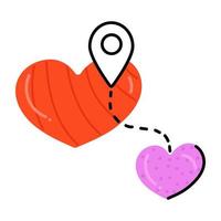 Location pin with heart, flat icon of romantic place vector