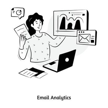 Online data monitoring, hand drawn illustration of email analytics vector
