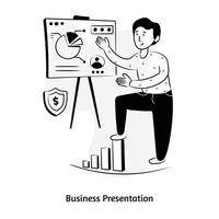 Person with data charts and graphs, hand drawn illustration of business presentation vector