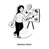 Person presenting data charts, hand drawn illustration of business trainer vector