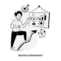 Person with trophy, chart and dartboard, concept of business achievement hand drawn illustration vector