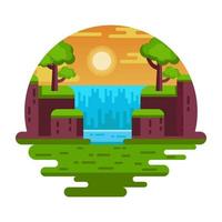 Captivating waterfall landscape, flat mini illustration vector