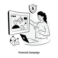 Person with megaphone and dollar, hand drawn illustration of financial campaign vector