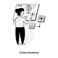 la ilustración dibujada a mano del marketing de contenidos está disponible para uso premium vector