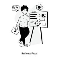 Presentation of data chart, hand drawn illustration of business focus vector