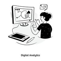 Online business, hand drawn illustration of digital analytics vector