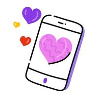 Hearts inside mobile, flat icon of dating app vector