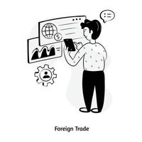 Person trading online, hand drawn illustration of foreign trade vector