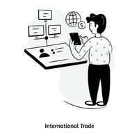 World globe with money showing the concept of international trade, hand drawn illustration vector