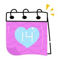 Calendar with date and heart, flat icon of valentine date vector