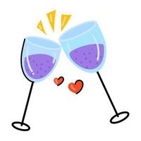 Wine glass with hearts, flat icon of love toast vector