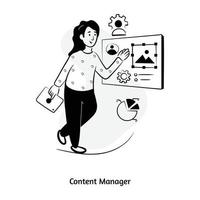 Person editing image, hand drawn illustration of content manager vector