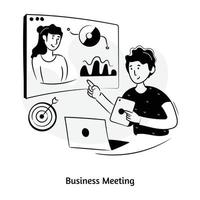 Persons talking about infographics, hand drawn illustration of business meeting vector