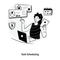 Trendy illustration of task scheduling in hand drawn style vector