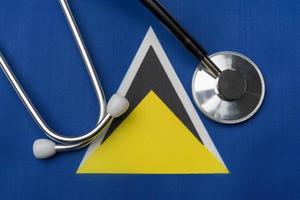 On the flag of St. Lucia is a stethoscope. photo