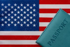 Against the background of the flag of the Small Pacific remote Islands of the United States is a passport. photo