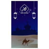 vertical design vector, isra miraj greeting post with desert trip vector
