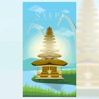 Morning scenery background design with bali's day of silence vertical vector