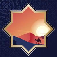 background design in the sunset desert greeting isra miraj square design vector