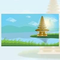 Morning scenery background design with greetings of bali's day of silence vector