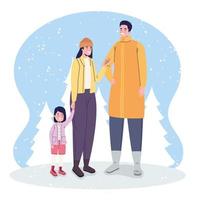 family in winter landscape vector