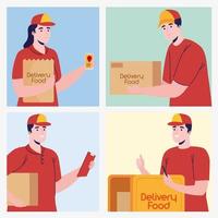 couriers of delivery food scenes vector