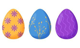 conjunto de coloridos huevos de pascua decorados aislados en un fondo blanco. vacaciones de primavera. felices huevos de pascua. celebración de temporada. vector