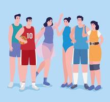 six athletes sport characters vector